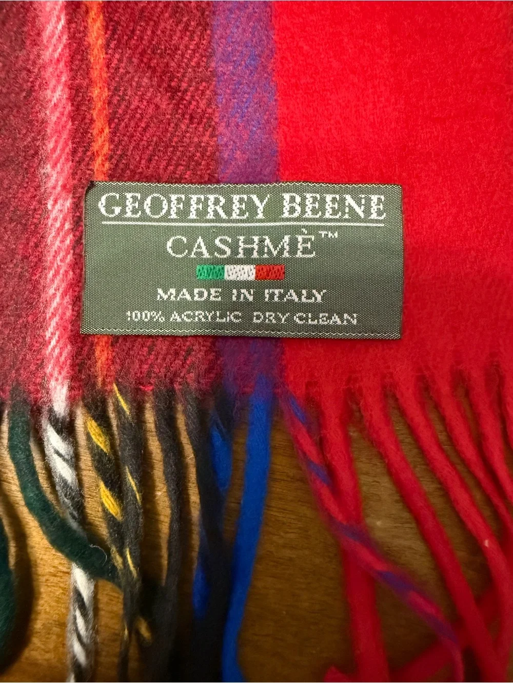 Geoffrey Beene Red Tartan Plaid Scarf